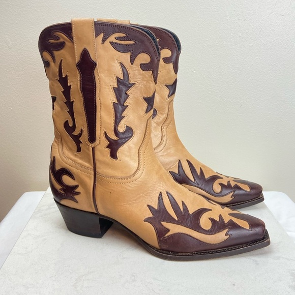 Vintage Charlie Horse by Lucchese Western Flame Two Tone Leather Cowboy Boots 8 - Picture 1 of 15